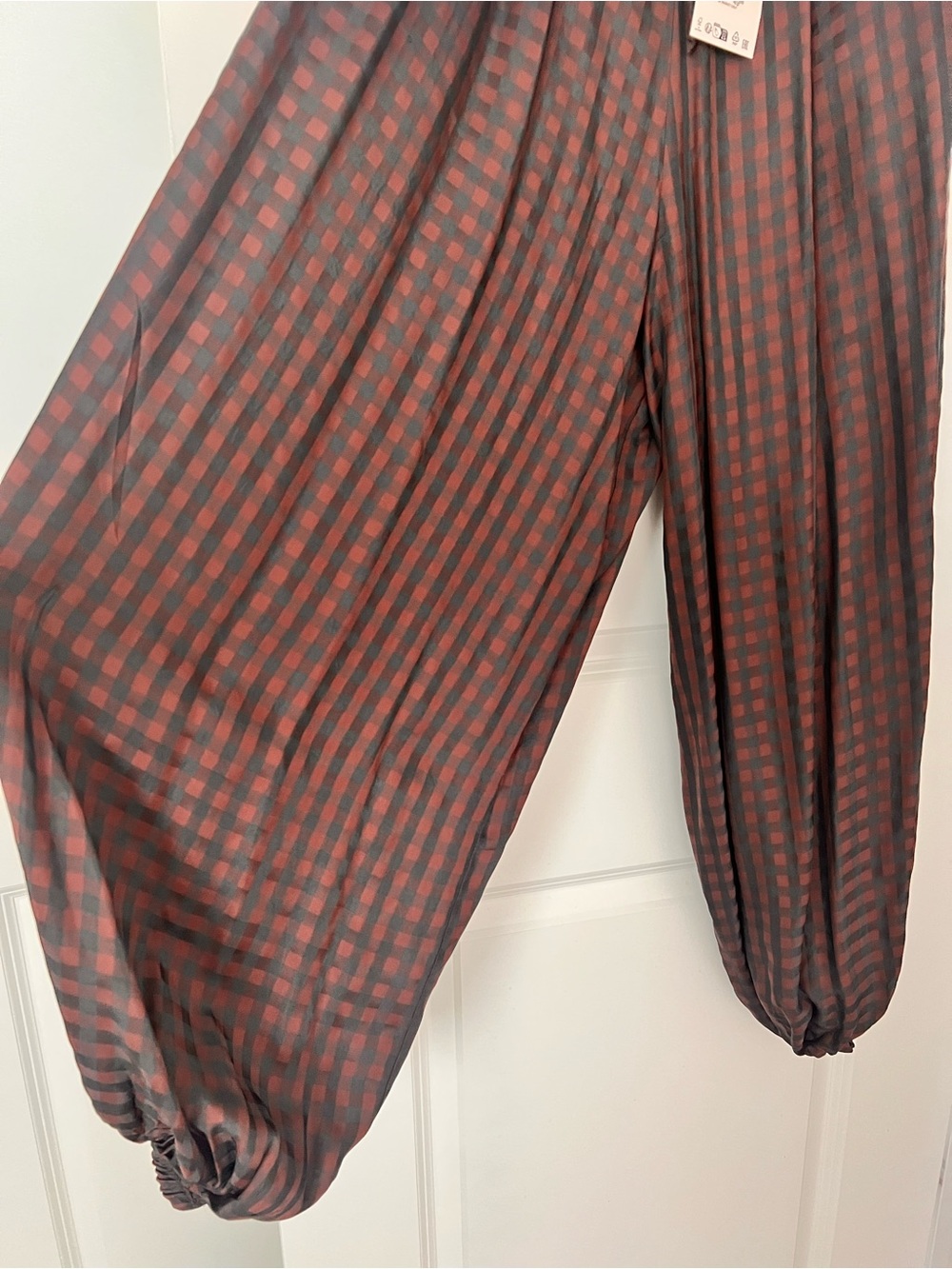 Zara Burgundy Checked Wide-Leg Pants - Picture 7 of 10